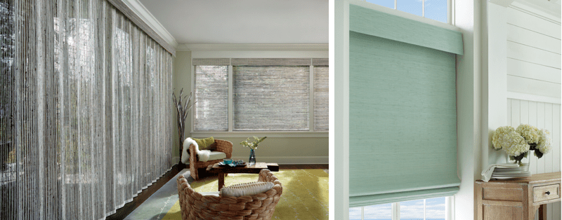 Wood window blinds and drapery